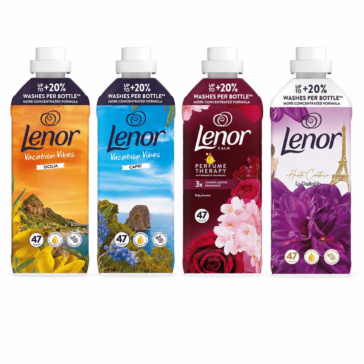 Lenor Mix Sicilia, Capri, Ruby Jasmine, La Desirable Fabric Conditioner 47 washes 4x987 ml