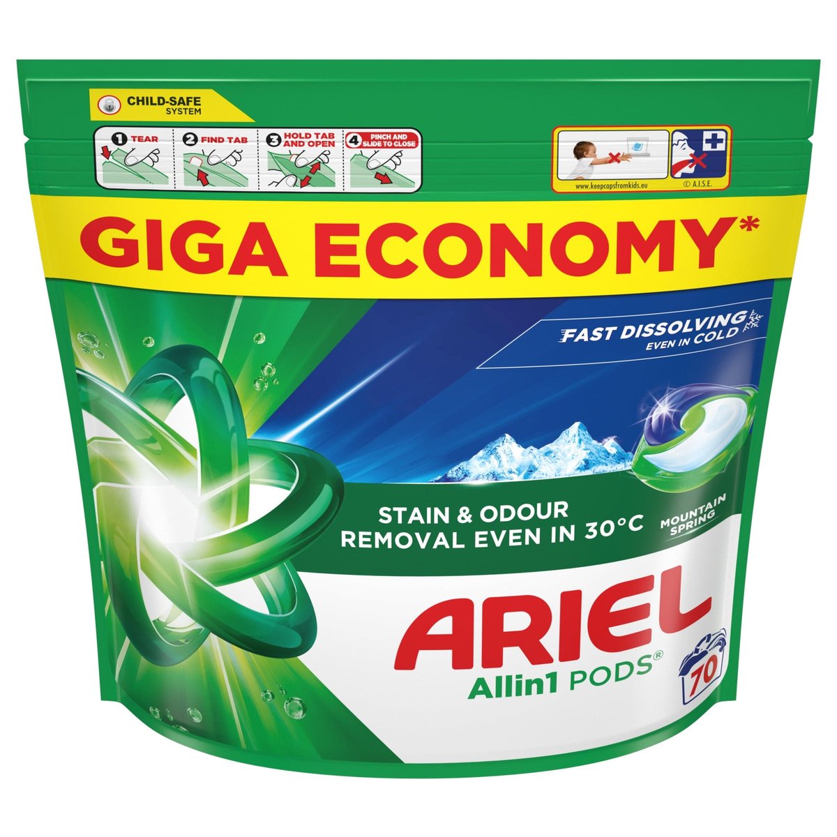 White Laundry Capsules ARIEL Mountain Spring all-in-1 70 pcs
