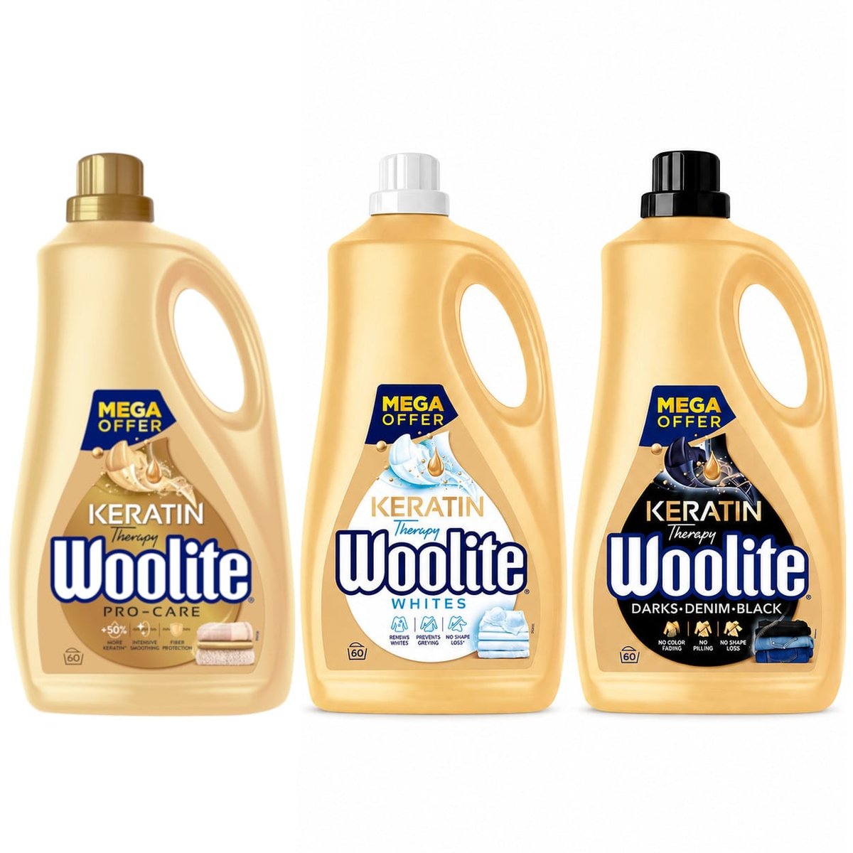 WOOLITE Keratin Therapy Laundry Detergent White Color Black MIX 60 washes 3x 3.6 l