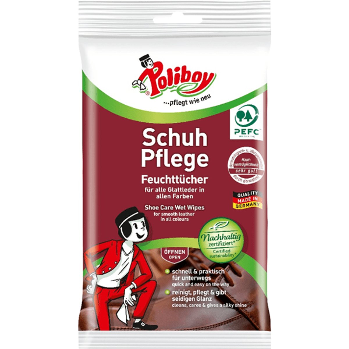 Wet Wipes for Leather Shoes POLIBOY Schuh Pflege 10 pcs
